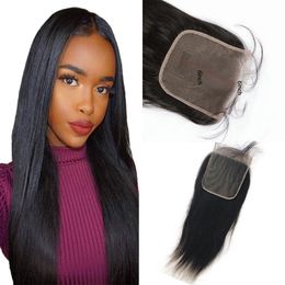 Indian Human Hair Remy 6X6 Lace Closure Middle Three Free Part With Baby Hair Body Wave Straight Natural Color 12-24innch