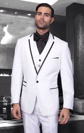 Custom Made White Groom Tuxedos Notch Lapel Men Wedding Tuxedos Popular Men Business Dinner Prom Blazer 3 Piece Suit(Jacket+Pants+Tie+Vest)2