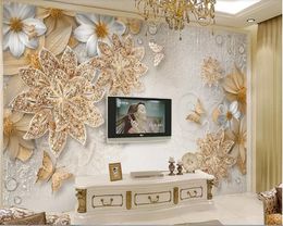 beibehang 3d wallpaper for living room Luxury gold Jewellery flower TV background wall customization wall paper for kids room