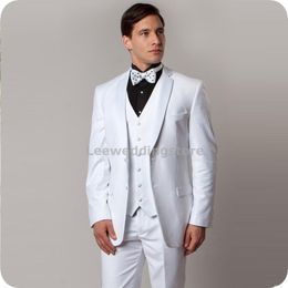 White Men Suits For Wedding Suits Bridegroom Groom Wear Evening Dress Custom Slim Fit Formal Tuxedos Best Man Blazer Prom Jacket+Pants+Vest