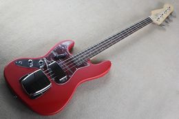 Factory Custom Matte Red Electric Bass Guitar with 4 Strings,Red Pickguard,Rosewood Fingerboard,Can be Customized