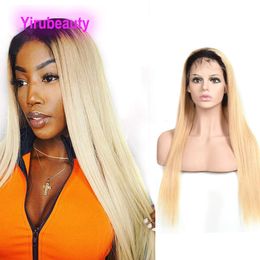 Peruvian Human Hair 1B/613 Wig Silky Straight 1B 613 Virgin Hair 13X4 Lace Front Wigs Two Tones Color 10-28"