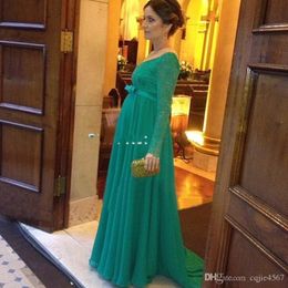 -Pour les femmes enceintes Bow Sash vert Femmes Parti robe de soirée Robes de bal Livraison gratuite robe de cérémonie 2019 Nouveau élégante robe de soirée à manches longues