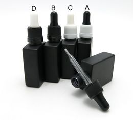 10PCS/LOT 30ML Empty Frost Black Square Glass Dropper Bottles With Tamper Eveident Cap