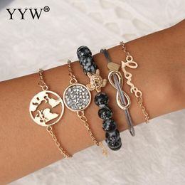 5pcs/Set Crystal Bracelet Set Vintage Hollow Round Turtle Design Bead String Bracelet Fashion Jewellery Pulseira Feminina