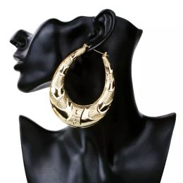 Wholesale- Gold Large Big Metal Circle Bamboo Hoop Earrings for Women Jewelry Fashion Hip Hop Exaggerate Earring