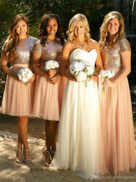 2019 Cheap Peach Blingbling Bridesmaid Dress A Line Summer Garden Boho Wedding Party Guest Maid of Honour Gown Plus Size Custom Made