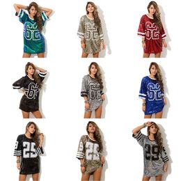 Sexy Ladies Summer Hip-hop Club Sequins T Shirt Dress Letter Number Tee Shirts Glitter Party Tops Multi Style Free Shipping