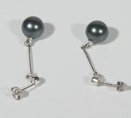 Wholesale 10MM Tahitian Black Long Section Shell Pearl Earrings 925 Silver Accessories