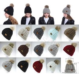 Women Beanie 14 Colours Outdoor Winter Warm Fur Ball Hat Skullies Beanie Solid Knit Crochet Cap dc827