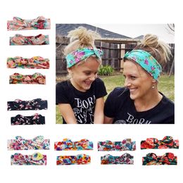 2PC/Set Rabbit Headband parent-child printed rabbit ear hair accessories headband Bow tie headband Mother baby stretch cotton bandeau A07