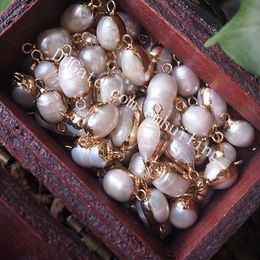 10pcs Gold Plated Copper Frame Edge Pearl Connector Double Bail Loose Beads, Natural Irregular Freshwater Pearl Charm, 15-40mm Long Approx