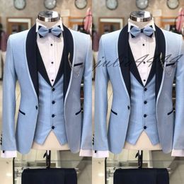 2019 Mens Suits Slim Fit Three Pieces Groomsmen Wedding Tuxedos For Men Black Shawl Lapel Formal Prom Suit (Jacket+Pants+Vest)