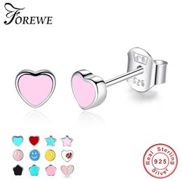 Fashion 925 Sterling Silver Cute Small Pink and Blue Enamel Heart Stud Earrings For Women Girls Children Baby Kids Fine Jewellery