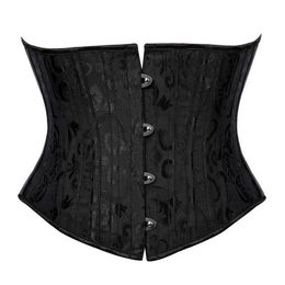 Short Torso 24 Steel Boned Corset Waist Trainer Body Shaper Brocade Jaquard Underbust Corset Women Slimming Belt Black White XS-3XL