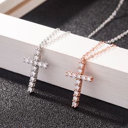 Luxury Cubic Zircon Cross Pendant Necklace 925 Sterling Silver Cross Christian Jesus Jewellery For Women Gift