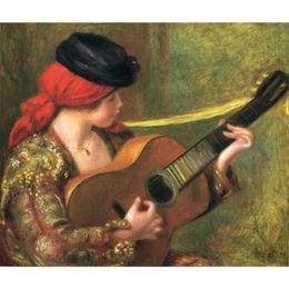 guitar canvas art UK - wall art Hand painted Young Spanish Woman with a Guitar Pierre Auguste Renoir canvas oil painting for living room decor