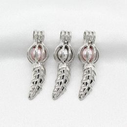 10pcs Silver Plated Leaf Pearl Cage Lockets Essential Oil Diffuser Cage Pendant Aroma Necklace Making Charms for Oyster Pearl