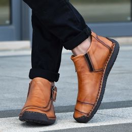 Hot Sale-New Design Men Boots Casual Male Outdoor Cow Leather Ankle Booties Large Size Boot