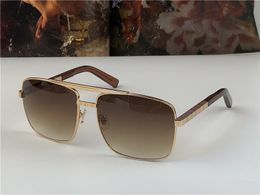 Square Attitude Sunglasses Metal Gold Frame Brown Gradient 59mm Men Sunglasses Vintage Sunglasses Gafas de sol UV Prodection241A