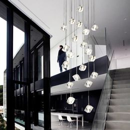 Modern for Staircase long pendant lights dspiral pendant lamp G4 stair led lustre hotel stairwell lamparas crystal pendant lamps