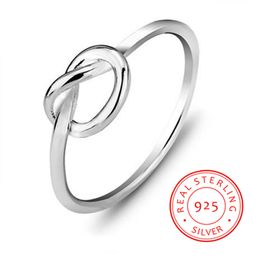 100% 925 Sterling Silver Thin Knot Ring Womens Simple S925 Engraved Ring Personality Band Ring Jewellery