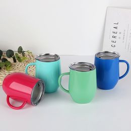 304 Stainless steel coffee cup double wall egg shape with lid water mug insulated travel Multi color Metal