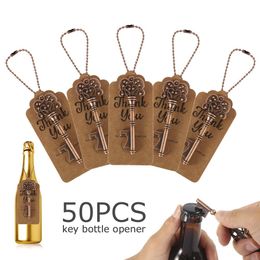 50pcs Metal Key Beer Bottle Opener Wine Ring Keychain Wedding Party Favors Vintage Kitchen Accessories Antique Gifts For Guests