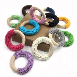 50mm Wooden Ring Crochet Baby Teether Colourful Teething DIY Rattle Wood Circles Baby Bites Rings Nurse Gift Children Goods