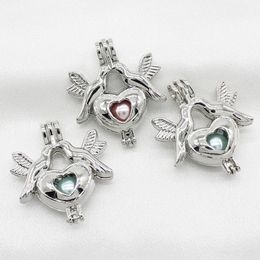 silver dove necklace Canada - New Silver Peace Bird Dove Heart Pearl Cage Jewelry Making Pendant Perfume Essential Oil Diffuser Lockets Necklace Charms