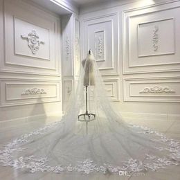 Sparkly 3M Long Wedding Veils Cathedral Length One Layer Appliqued Tulle Sequined Bridal Veil For Women With Free Comb