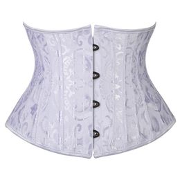 Short Torso 24 Steel Boned Corset Waist Trainer Body Shaper Brocade Jaquard Underbust Corset Women Slimming Belt Black White XS-3XL designer Slimming Belt 429