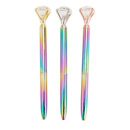 NEW Big Diamond Crystal Ballpoint Pens Rainbow Metal Gradient Pen School Office Writing Supplies Business Pen Stationery Student