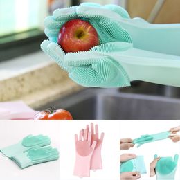 Silicone Magic Cleaning Glove Brush Pink Green Scrubber Dusting Dish Washing Gloves Rubber Heat Resistant Wash Gloves