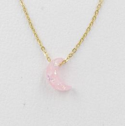 Handmade Opal Crystal Blue Moon Pendant Necklace Resin Crescent Jewellery for women girlfriend Lovely Minimalism Necklaces