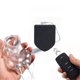 Wireless Remote Control Electro Shock Chastity Penis Sex Toys For Men Scrotum Sleeve Ball Stretcher Cock Ring Cage C19010501