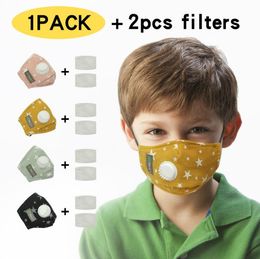 Reusable Children Face Mask With Valve PM2.5 Breathing Filter Anti-dust Cotton Mask Protective Masks Washable Desinger Masks Kids Mouth Mask