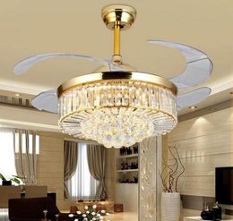 52 Inch Gold Modern Led Crystal Ceiling Fans With Lights Living Room Folding Ceiling Light Fan Crystal Lamp Remote Control Myy