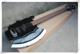 Factory Unusual Axe Shape 4 Strings Black Body Electric Bass Guitar with Signature,Rosewood Fingerboard,Chrome Hardware,Can be Customised