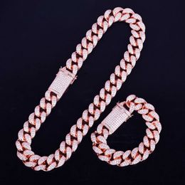 Heavy Zirconia Cuban Chain with Bracelet Necklace Set Gold Silver 20mm Big Choker Men s Hip hop Jewellery 16 18