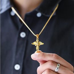 18K Gold Plated Boy Angel Pendant Micro Angel Piece Necklace For Men Women Hip Hop Charm Jewellery Whosales