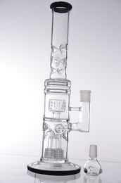 15.3 Inches 2 Layers Inline Perc Oil Burner Glass Hookahs Water Bongs with 18mm Bowl for Smoking