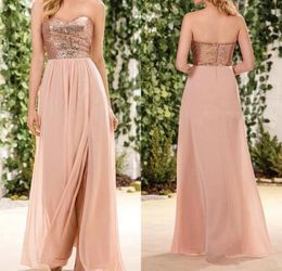 Rose Gold Sequined Bridesmaid Dresses Sweetheart Side Split A Line Long Country Maid Of Honour Gowns Beach Wedding Guest Party Dress