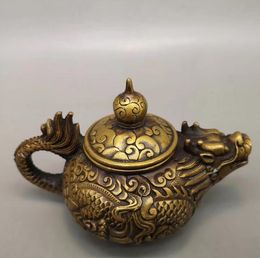 Old Dragon Pattern Brass Antique Collection Open Light Copper Pure Copper Feng Shui Decoration Town House Lucky Brass Dragon Body Flask