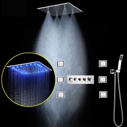 Bathroom Rain Shower Set 16inch/20inch SUS304 Ceiling LED ShowerHead System Thermostatic Mixer Shower Faucets Massages Body Jets