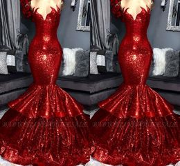 Elegant Bling Bling Long Red Evening Dresses Sweetheart Ruffles Tiered Sequined Prom Dress Evening Gowns Abendkleider Dresses Evening Wear