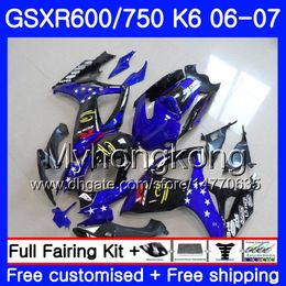 Bodys For SUZUKI GSXR 750 600 GSXR-750 K6 GSXR750 2006 2007 296HM.36 GSX R600 R750 GSX-R600 06 07 GSXR600 06 07 Fairing kit stock blue hot