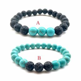 Classic Essential Oil Diffuser Black Lava Rock Beads Bracelets 8mm Turquoise Stone Bracelet Stone Charm Jewellery