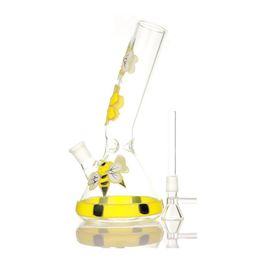 Hookahs 8 inch Bee-patterned Mini Beaker bong Glow in the dark Glass water bongs Luminous Water pipe oil Dab Rig