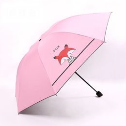 Creative 3 Folding Cartoon Child Umbrella Lovely Little Fox Parasol Sunscreen Sunny Umbrella Black Coating Kids Women Umbrella